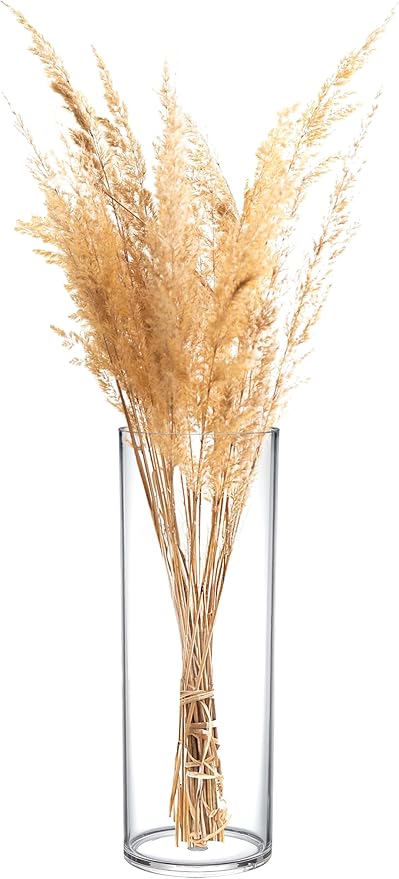 KLIFA- Carlsbad- Set of 1 Piece, 10 Inch Tall, Plastic Cylinder Vases for Centerpieces, Acrylic Flower Vase for Wedding Centerpieces, Home Decorations, Clear