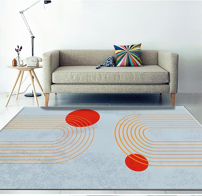 Retro Medieval Blue Area Rug, Abstract Boho Sun Non Slip Bedroom Rugs, Breathable Durable Carpet for Indoor Study Living Room Office Decor Rug - 5 ft x 6 ft