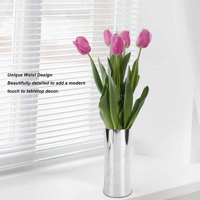 Hapivida Stainless Steel Vase, Metal Vase Centerpiece Decoration Tabletop Flower Silver Vases, Elegant Flower Vase for Office Home Wedding Decoration
