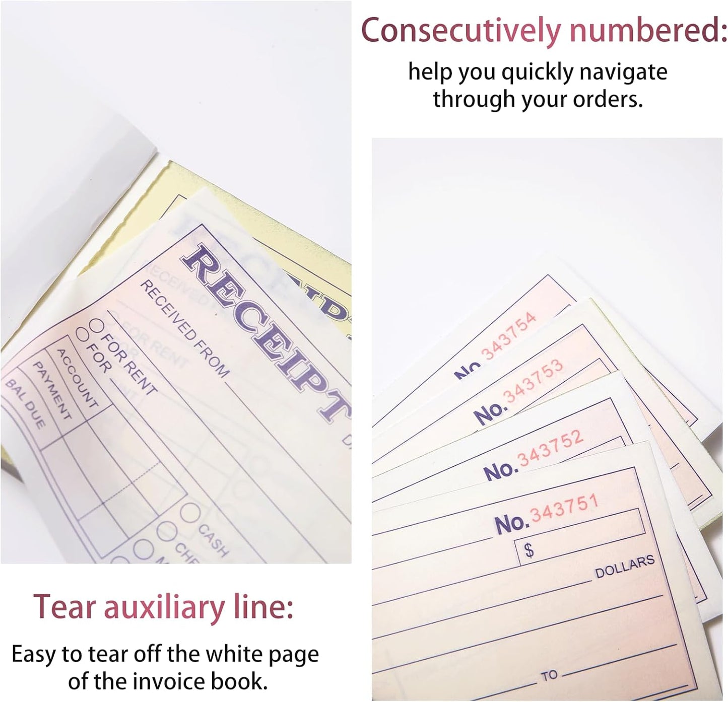 XKDOUS Receipt Book - 12 Pack Carbonless Money & Rent Receipts | 2-3/4" x 6-1/2" for Small Business
