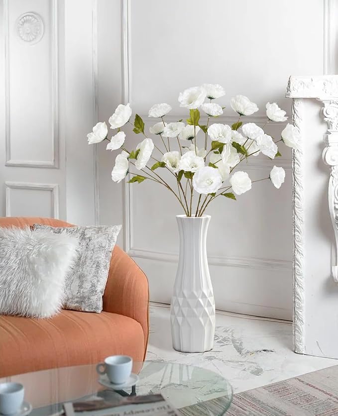 30 Heads 6 PCS White Poppy Flowers Artificial 32 in Silk Poppy Flowers for Wedding Home Party Table Centerpiece Arrangement Decoration (White)