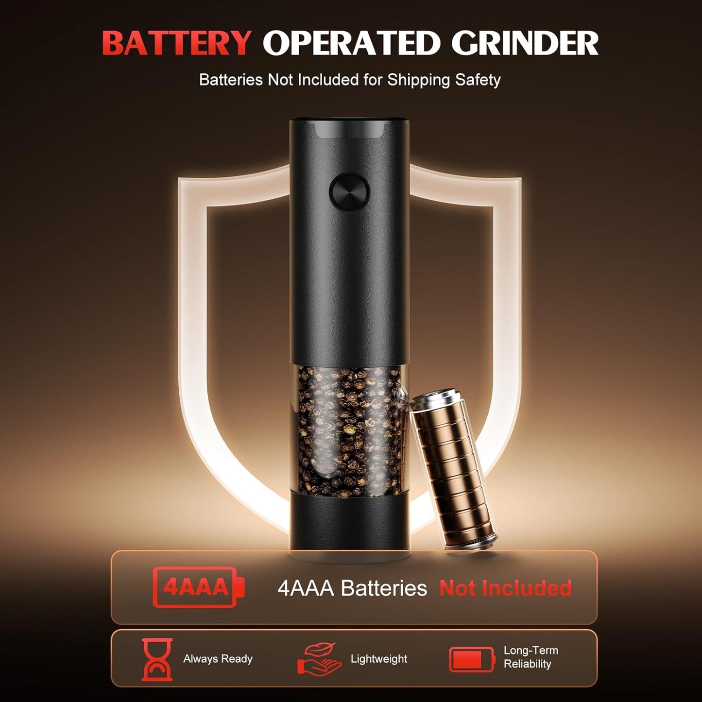 Skiennix Electric Salt and Pepper Grinder Set - Automatic Battery Mill with Adjustable Coarseness | Larger Capacity & LED