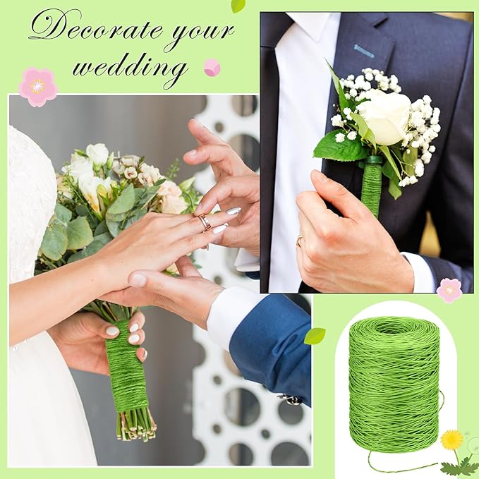 Syhood 673 Feet Floral Vine Bind Wire Rustic Wrapping Wire for Flower Bouquets(Light Green)