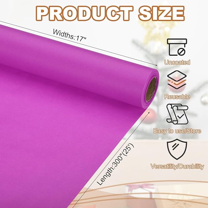 PATIKIL Wrapping Paper, 17" x 300"(25') 70 GSM Craft Paper Roll Kraft Packing Paper for Poster Bulletin Board, Gift Wrapping, Purple