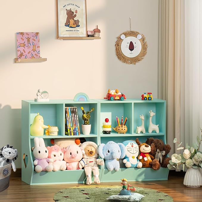 Lerliuo Baby Toddler Bookshelf and Storage Organizer, Kids Cabinet and Bookcase, Wooden 3 Cubby Children Book Shelf for Playroom, Bedroom, Nursery, School 23.62'' H (Green)
