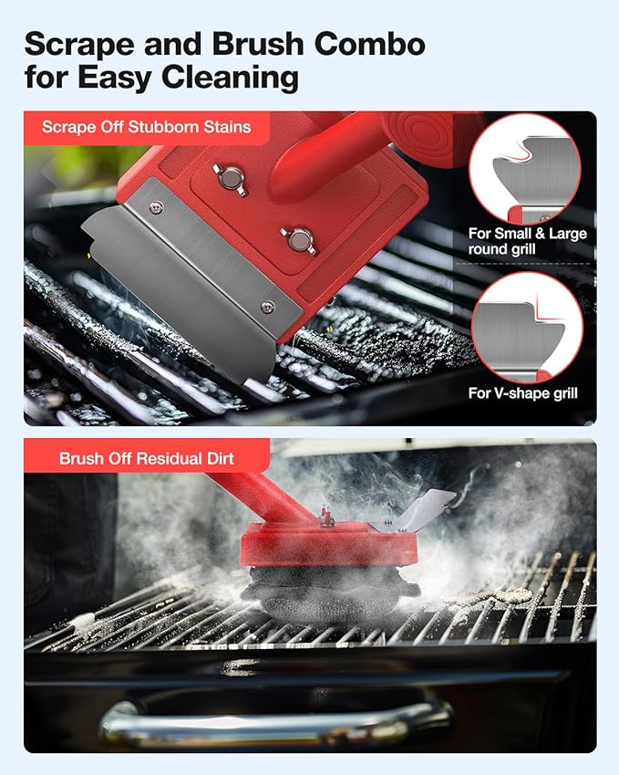 Grill Brush Bristle Free, Safe Non Metal Wire with Scraper 10 Replacement Heads, Steam Grilling Grate Cleaning Tool, BBQ Cleaner Accessory Kit Set, Outdoor Cast Iron Barbecue/Barbeque Scrubber