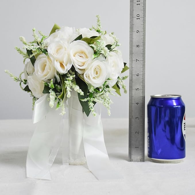 Wedding Bouquets for Bride Bridesmaid Bouquet Ivory Bridal Bouquet Artificial Roses for Wedding Church Home Decoration (Ivory)