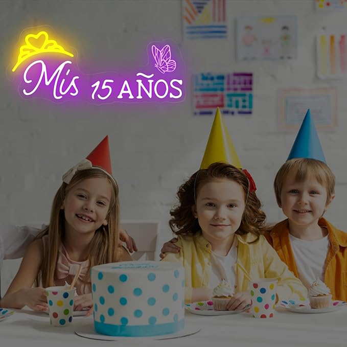 Mis 15 Anos Neon Sign, Sweet 15 Quince Party Sign with Dimmer Switch, Birthday Party Decor, Quinceanera Party Sign, Preppy Room Decor,Birthday Party Home Decorations, Mitzvah Gift-Purple