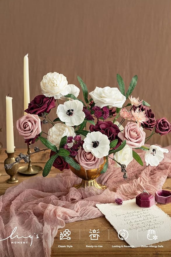 Ling's moment Artificial Flowers Combo for DIY Wedding Bouquets Centerpieces Arrangements Party Baby Shower Home Decorations