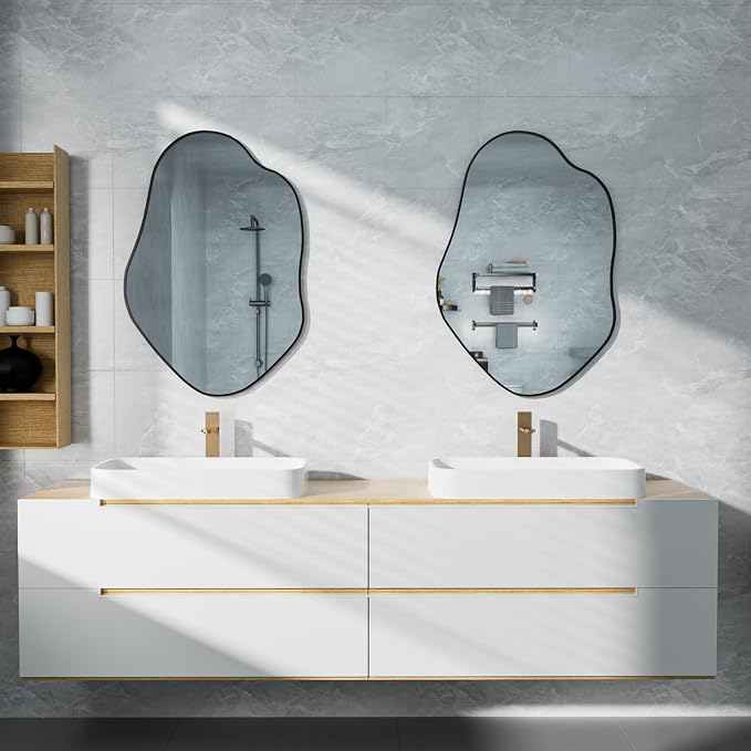 41"x28" Irregular Wall Mirror Cloud Asymmetrical Shaped Black Aluminum Alloy Framed Mirror for Living Room Bathroom Bedroom Entryway Fireplace