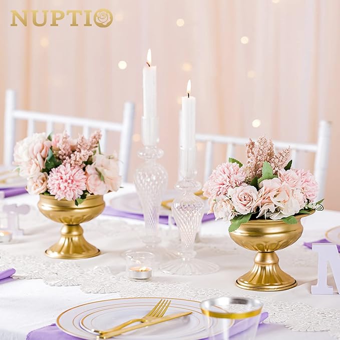 Nuptio Pcs of 10 Mini Sized Metal Urn Planter Elegant Wedding Centerpieces Vase for Wedding Party Decoration, 12.6cm/4.96" Tall Trumpet Vase Flower Holder for Anniversary Ceremony