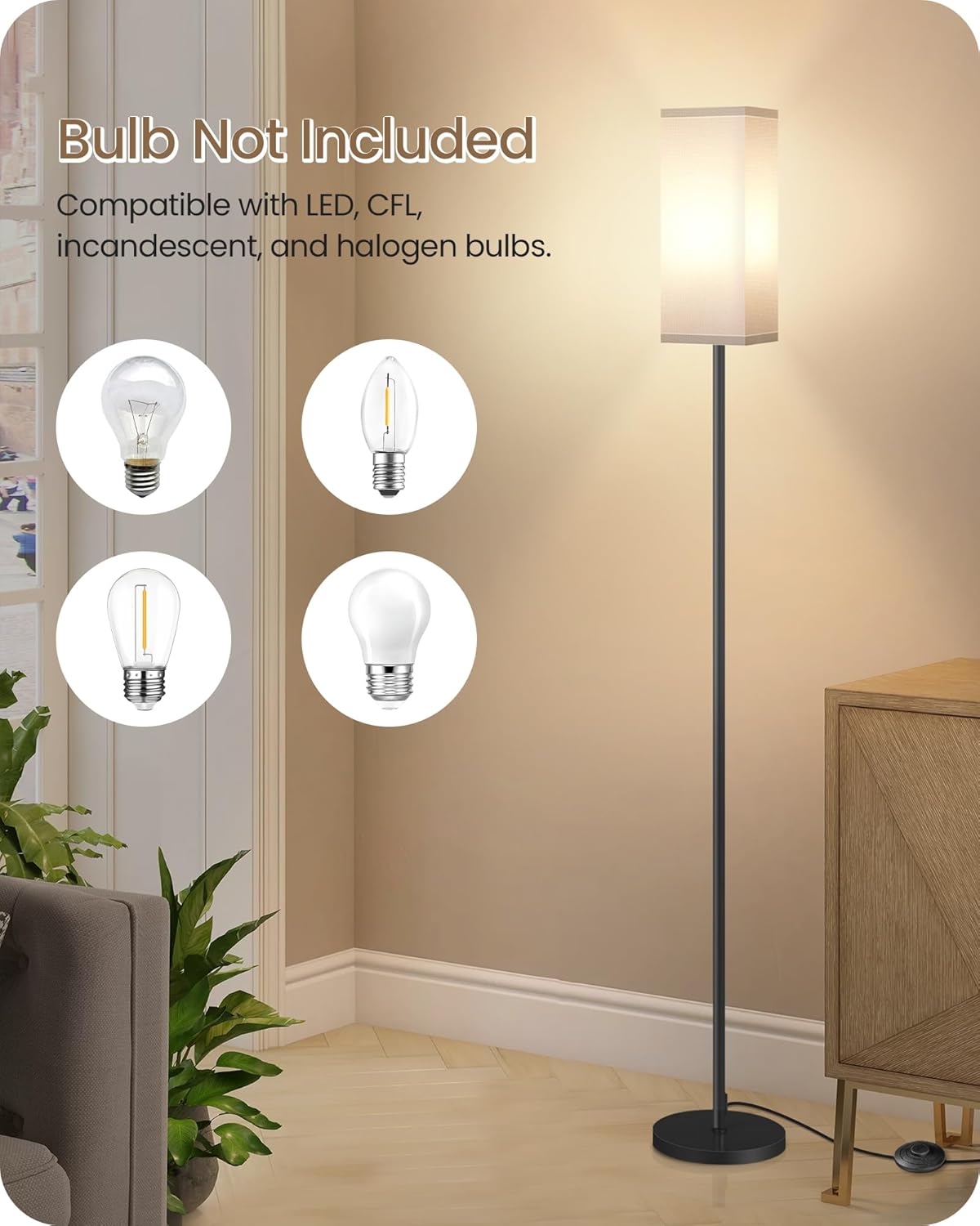Skiennix Modern Floor Lamp - Minimalist Standing Lamp with Foot Switch | Black & White Design for Living Room, Bedroom, Office