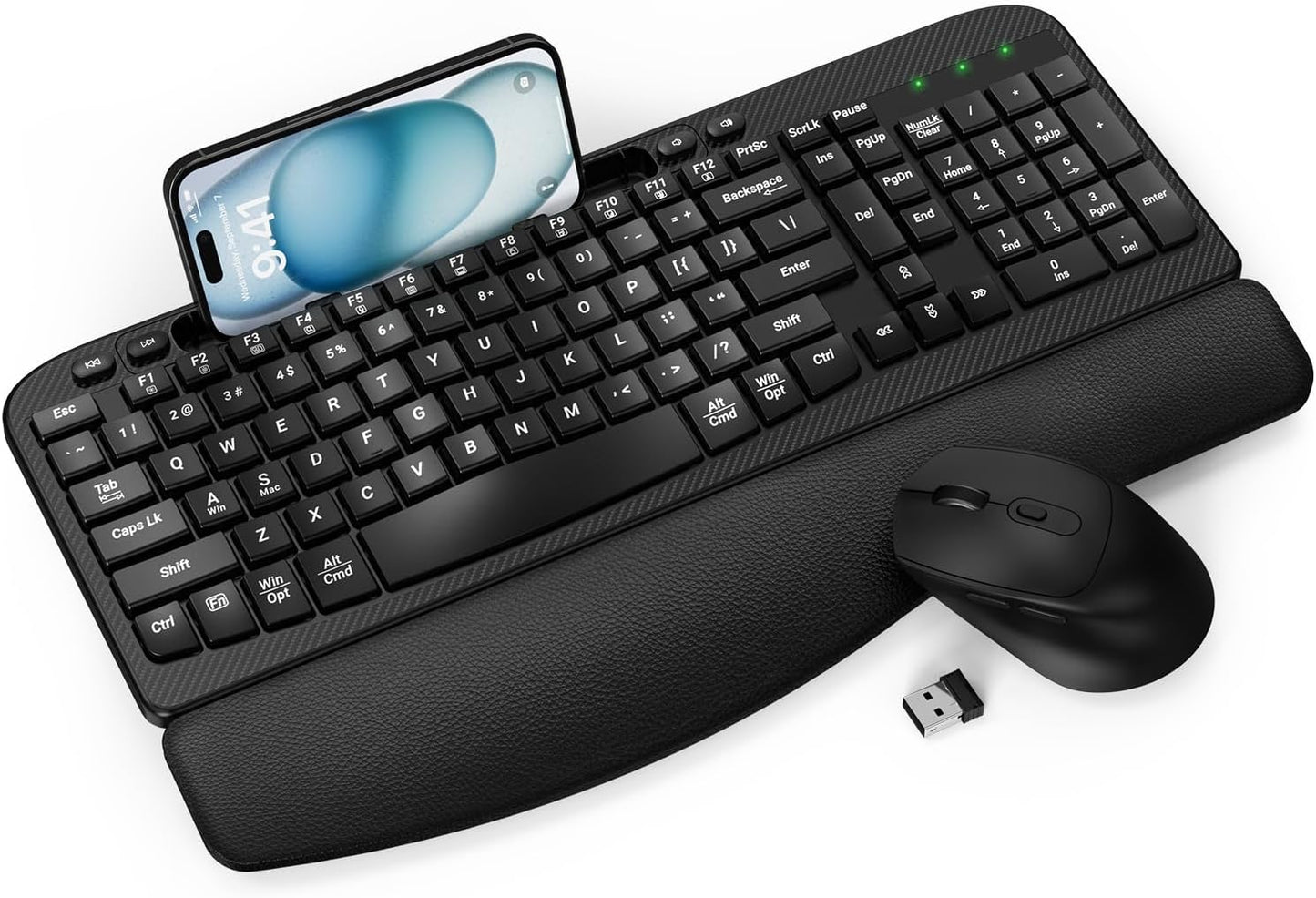 Skiennix Wireless Keyboard and Mouse Combo - Ergonomic Full-Sized Design with Cushioned Palm Rest | 2.4G Cordless for PC, Laptop, Mac