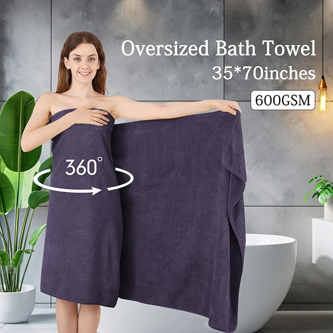 8-Piece Purplr Bath Towels Set,2 Oversized Large Bath Towels Sheet,2 Hand Towels and 4 Washcloths - 600 GSM Soft Luxury Towel Set,Highly Absorbent Quick Dry Towel Collection for Bathroom,Hotel and Spa