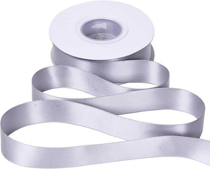 YAMA Silver Double Faced Satin Ribbon, 1 Inch 25 Yards, Great for Crafts Bows Flower Bouquet Wedding Home Decor Gift Wrapping