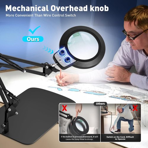 KIRKAS 12X Magnifying Glass with Light - 2-in-1 Desk Lamp with Stepless Brightness & Clamp