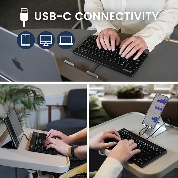 Perixx PERIBOARD-426C Wired Mini Low Profile Keyboard - 10.87x5.43x0.55 inches Dimension - 4.9ft USB C Cable - US English