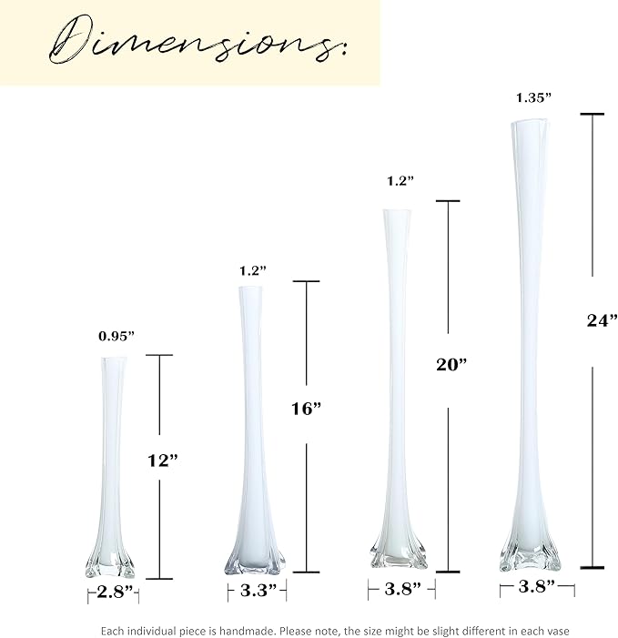 Craft And Party, Pack of 12, Eiffel Tower Vases Centerpiece for Flower, Wedding, Decoration. (16", White)
