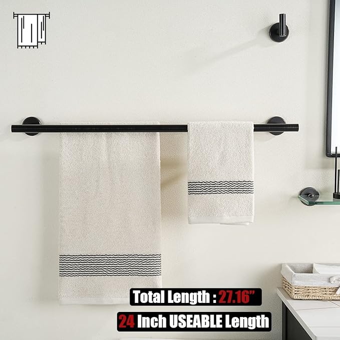 JQK Double Towel Bar, Oil Rubbed Bronze 27 Inch 304 Stainless Steel Thicken 0.8mm Bath Towel Rack for Bathroom, Towel Holder Wall Mount ORB, Useable Length 24 Inch, TB100L24-ORB