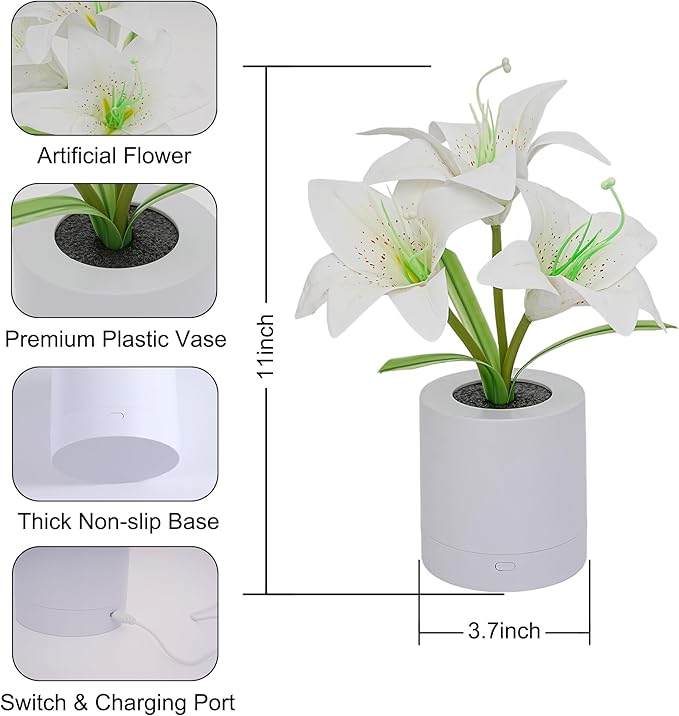 WSYEAR Christmas Birthday Gifts for Women-Fake White Lily Artificial Flower Lamp Night Light for Wedding Party Decor Home Hotel Office Garden Craft Art Decor