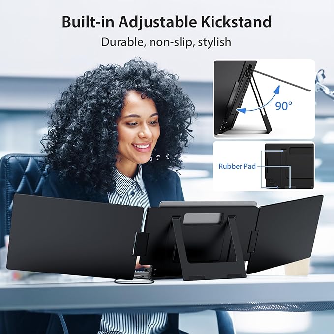 KYY Portable Monitor for Laptop, 14'' FHD 1080P USB-C Triple Screen Extender, Travel Monitor for Computer, Dual Screen for 12"-16" Laptop, X90A (Mac, Wins, Android)