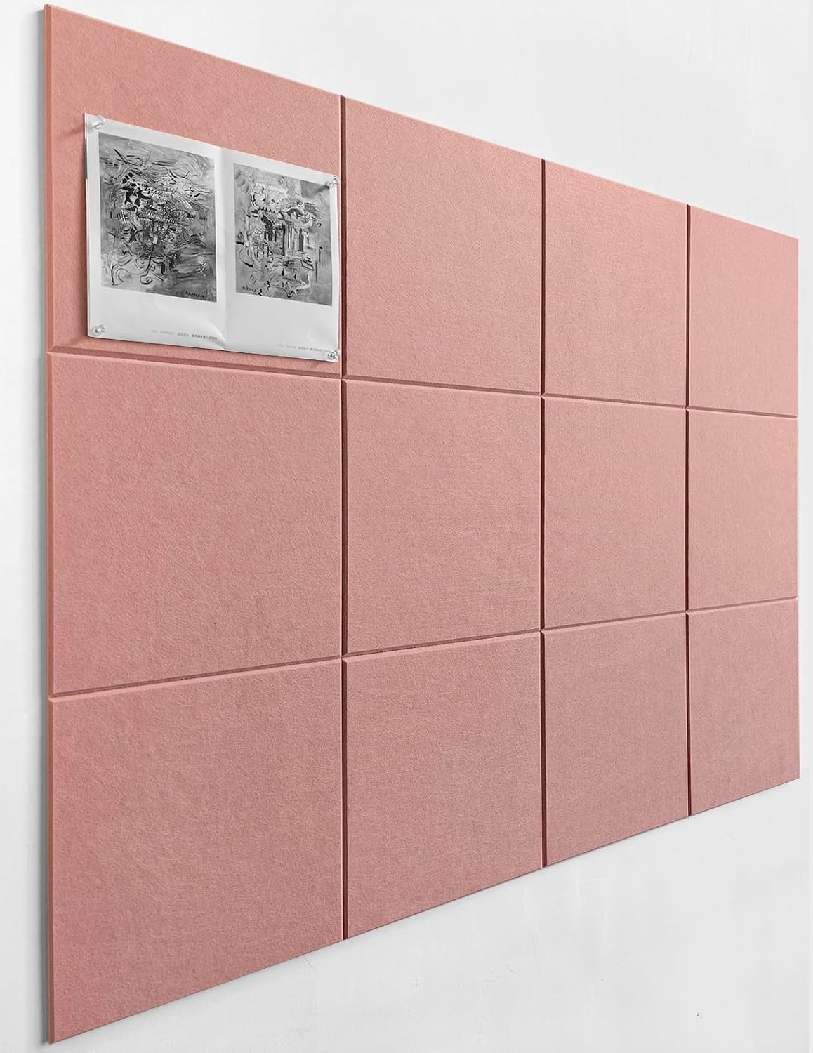 Skiennix Felt Wall Tiles - Aesthetic Bulletin Board Alternative | Large 12-Pack Pink Cork Board for Office & Home