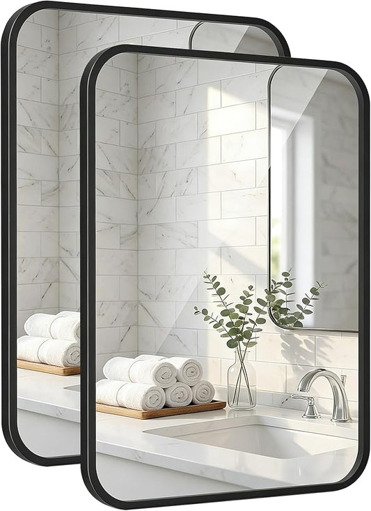 2-Pack 24x30 Inch Matte Black Bathroom Vanity Mirrors | Flush Mount Deep Set Metal Wall Mirror for Over Sink | HD Shatterproof Glass, Rustproof
