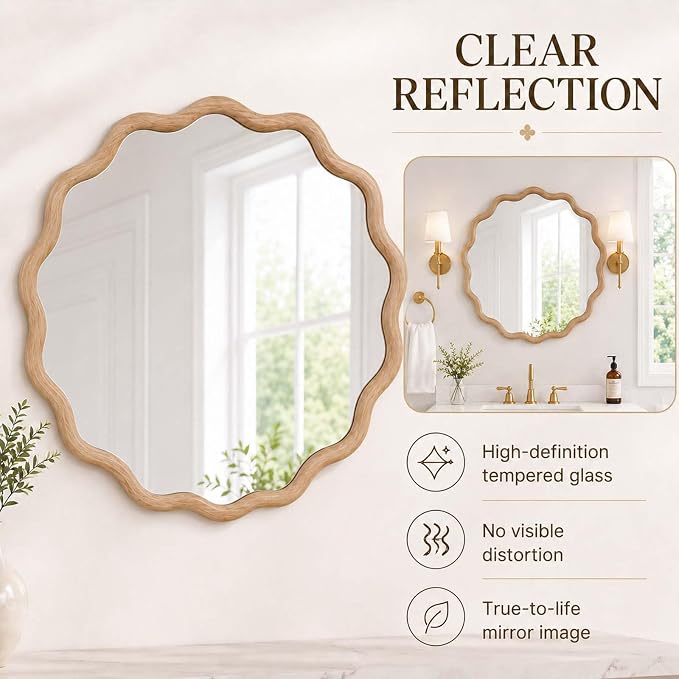 Majnesvon 20x30 Inch Asymmetrical Wall Mirror Wood,Rustic Irregular Shaped Vanity Mirror for Bathroom,Bedroom, Living Room, Entryway, Fireplace,Wall Decor,Solid Wooden Frame (Natural Wood, 20" x 30")