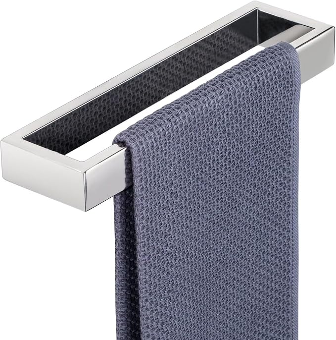 Sayayo Polished Chrome Towel Bar for Bathroom, 10 Inch Hand Towel Holder Wall Mount Square Towel Ring SUS304 Stainless Steel Towel Rack