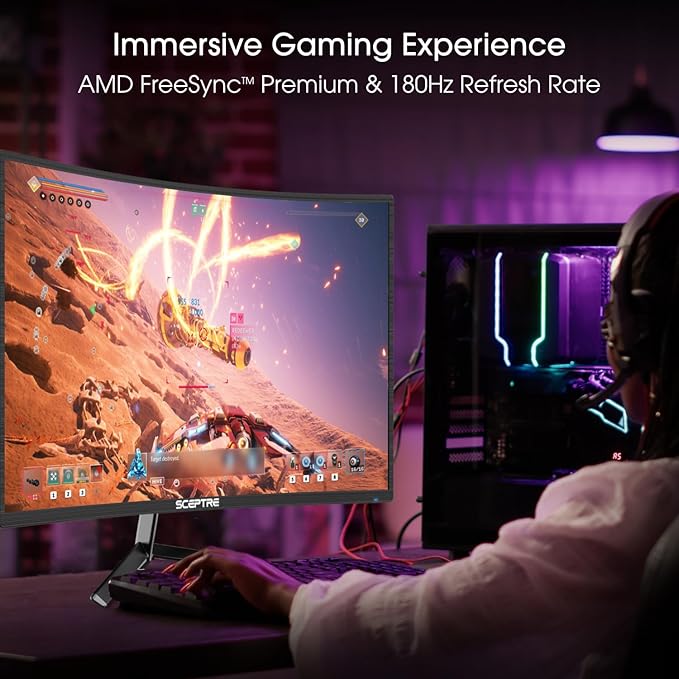 Sceptre New 24-inch Curved Gaming Monitor 1080p up to 180+Hz DisplayPort HDMI 100% sRGB, AMD FreeSync Build-in Speakers Machine Black 2026 (C248B-FWT168 Series)