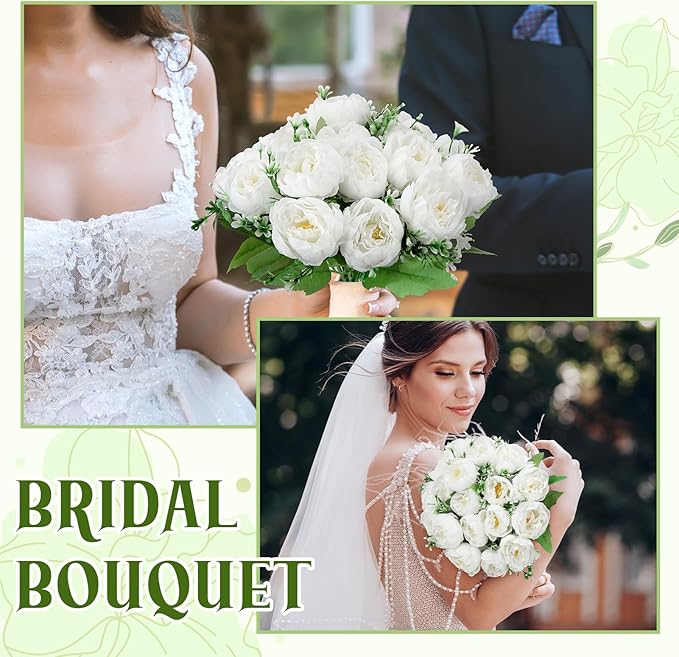 8 Pack White Peonies Artificial Flowers, Fake Silk Hydrangea Bouquet for Bridal Wedding Home Table Decor Reusable Dining Opening Ceremony Birthday Arrangement Faux Floral