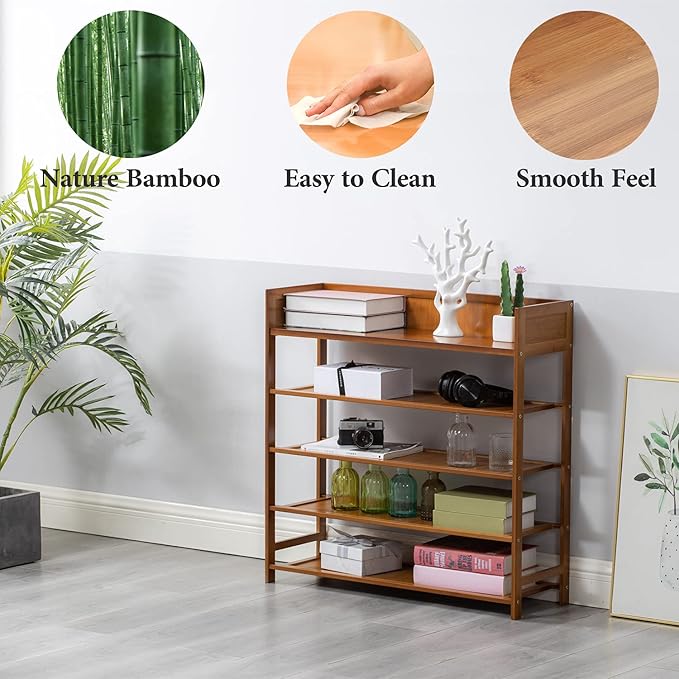 SOBIBO Bamboo Shoe Rack Organizer, 5 Tier Shoe Shelf Storage Organizer, for Entryway, Hallway, and Closet (Brown-39)