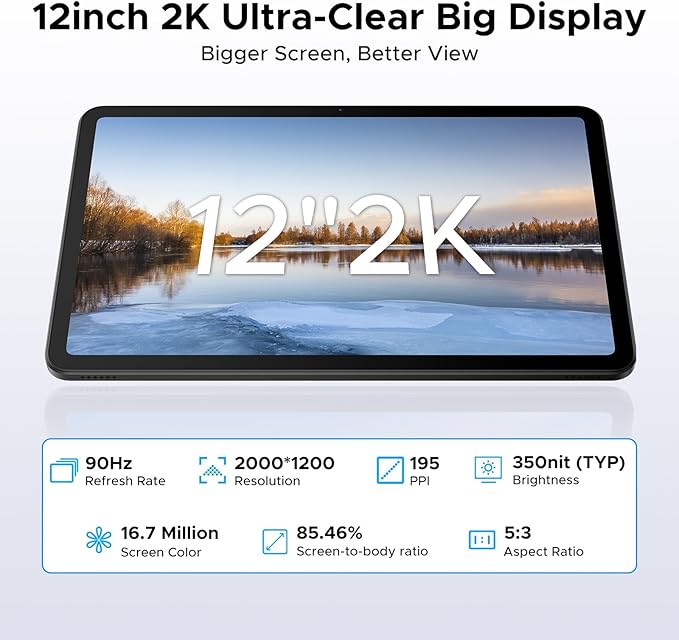 DOOGEE U12 Updated Android 16 Tablet with Keyboard,12 inch Tablet with Gemini AI,24GB+128GB/TF 2TB Octa-Core Gaming Tablets,2K 2000x1200 FHD+IPS,9000mAh/18W,13MP+8MP,Widevine L1,5G WiFi,Metal Body