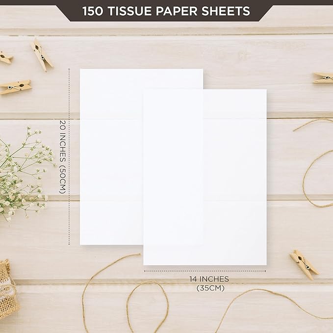 SANZIX 150 Sheets White Tissue Paper for Gift Bags 14x20 Inch - White Christmas Wrapping Paper for Xmas Decorations, Packaging, DIY, Bouquet | Bulk Tissue for Wedding, Birthday, Graduation