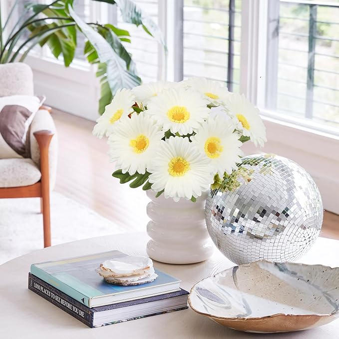 White Small Flowers 11.8” Fake Daisies 8 Pcs PU Gerbera Daisy Artificial Flowers for Vase Wedding Party DIY Office Home Living Room Decor
