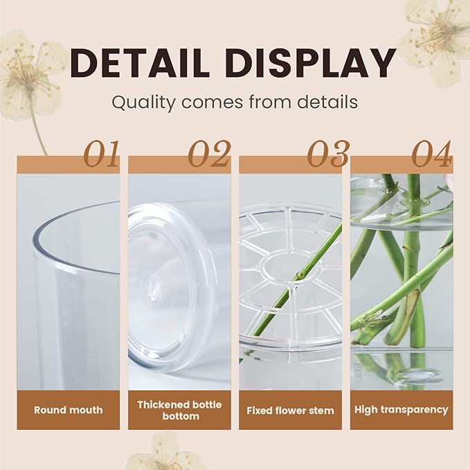 Extra Large Acrylic Cylinder Clear Vase for Floor, 20 in Tall Big Wide Mouth Plastic Unbreakable Hurricane Flower Vases of 3 for Home Decor (D 8", D 6", D 4.8" + 3 Holder)
