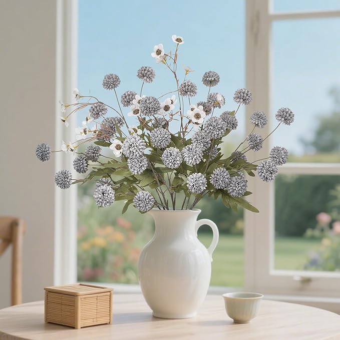 8PCS Blue Fake Flowers Artificial Chrysanthemum Faux Mums Matching 2PCS White Daisy Faux Flowers for Vase Fall Long Stems Flower Silk Flower for Home Decoration Wedding Decor,20.5In,No Vase