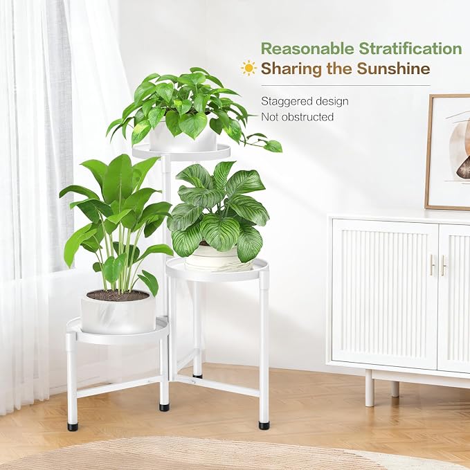 3 Tier Metal Corner Plant Stand Indoor Outdoor, Heightened widened 30 in Tall Multiple Flower Pot Display Holder, Iron Plant Rack Organizer for Living Room Garden Patio Balcony Office White