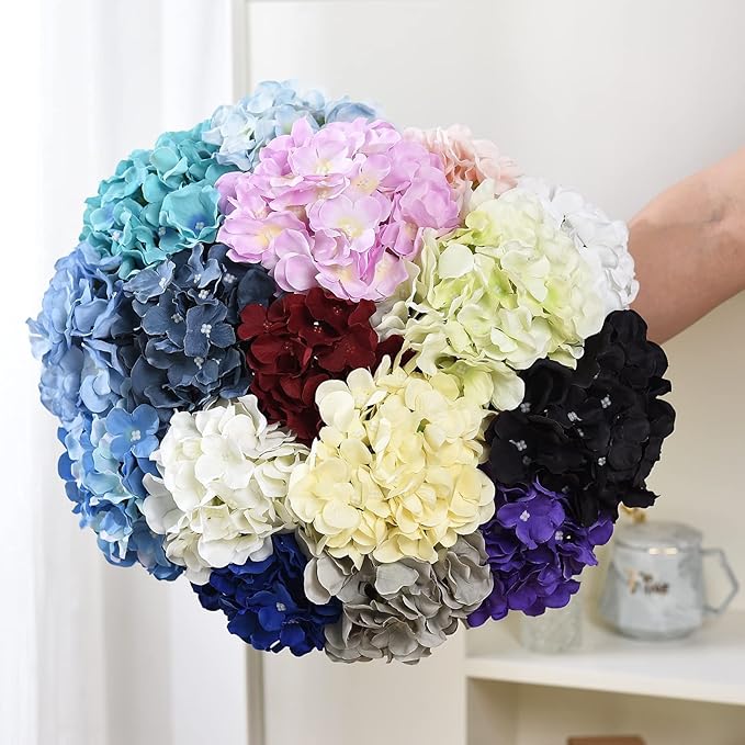 10PCS Artificial Hydrangea Flowers, Fake Hydrangea Silk Flowers Heads with Stems for Wedding Home Party Shop Baby Shower Decoration-Light Pink