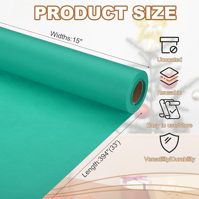 PATIKIL Wrapping Paper, 15" x 394"(33') 70 GSM Craft Paper Roll Kraft Packing Paper for Poster Bulletin Board, Gift Wrapping, Grass Green