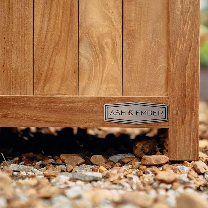 Ash & Ember Grade A Teak 25in Square Planter Box, Indoor Outdoor Large Cubed Flower Box, Weather Resistant Backyard Decor