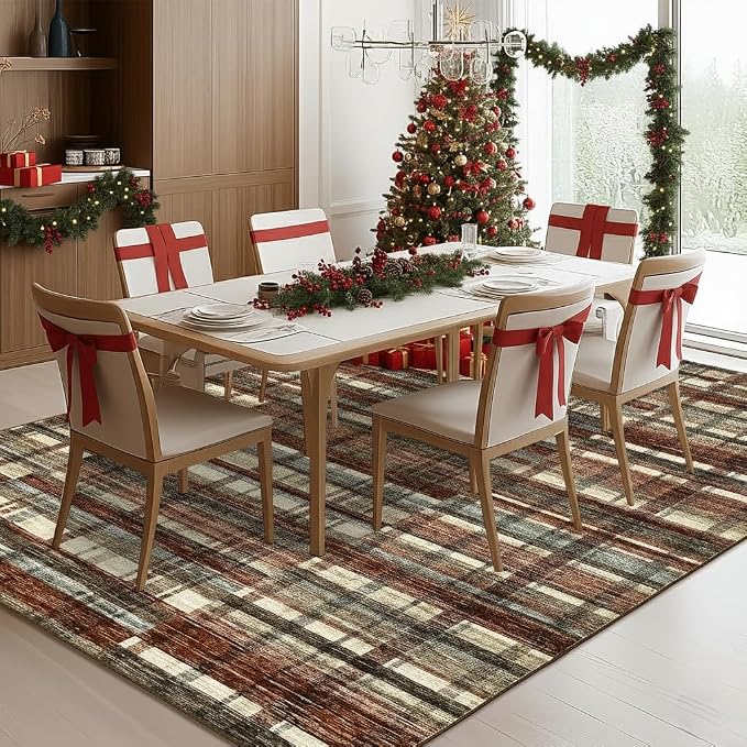 Washable Rugs 5x7 Area Rug for Bedroom Printed Low Pile Living Room Rug Modern Farmhouse Area Rugs Soft Non Slip Throw Rugs for Nursery Office Classroom Dining Room Red 5'x7'