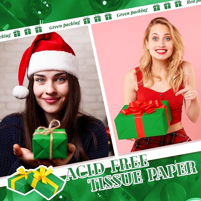 Qilery 500 Sheets Christmas Dark Green Tissue Paper Bulk for Gift Bags 20 x 30 Inch Acid Free Decoupage Packaging Wrapping Paper Sheets for Christmas Decoration DIY Crafts, Packing Supplies for Moving