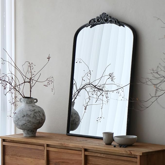 Micasso Vintage Wall Black Mirror: 24"x36" French Baroque Antique Mirror - Traditional Ornate Decorative Arched for Wall/Bathroom/Entryway/Fireplace/Hallway/Living Room - Home Decor for Bathroom