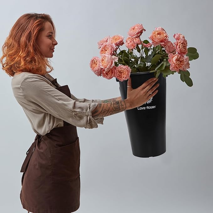 16 Inch Plastic Flower Buckets with Cutout Handles, 4 Pack Tall Cut Flower Buckets Vase for Home Wedding, Black