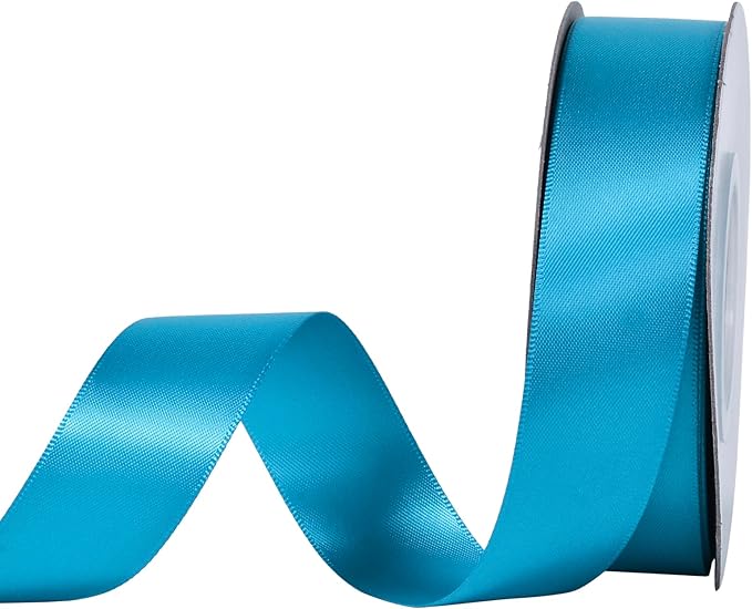 YAMA Turquoise Blue Double Faced Satin Ribbon, 1 Inch 25 Yards, Great for Crafts Bows Flower Bouquet Wedding Home Decor Gift Wrapping