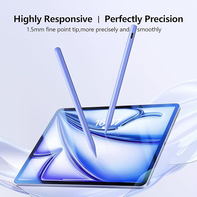 Stylus Pen for iPad 6th-11th Generation-2X Fast Charge Active Pencil Compatible with 2018-2025 Apple iPad Pro 11"/12.9"/M4, iPad Air 3/4/5/M2/M3,iPad mini 5/6 Gen-Purple