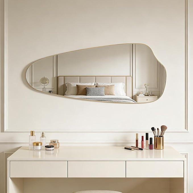 Irregular Wall Mirror Asymmetrical Mirror, Gold Mirror for Bathroom Living Room Entryway Bedroom, Decorative Modern Mirror, Tempered Glass, Shatterproof, Hangs Horizontally or Vertically (48" x 20")