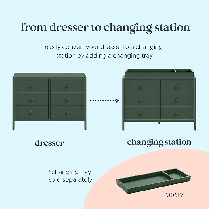 Davinci Birdie 6-Drawer Dresser in Forest Green, GREENGUARD Gold Certified