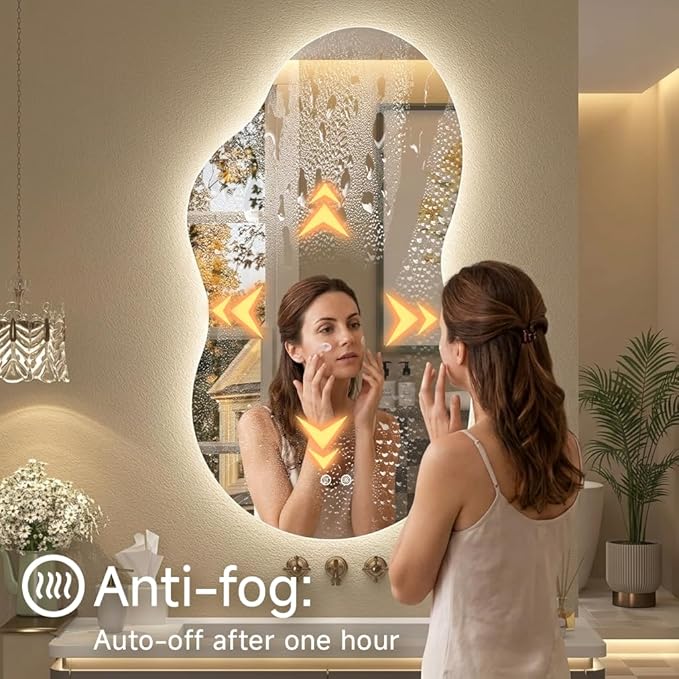 Irregular Backlit Bathroom Mirror with Lights 40 x 24, Asymmetrical Cloud Led Lighted Vanity Mirror for Wall, Anit-Fog, Dimmable, (Horizontal/Vertical)